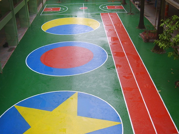 东莞某幼儿园2mm硬地丙烯酸涂料球场地坪案例